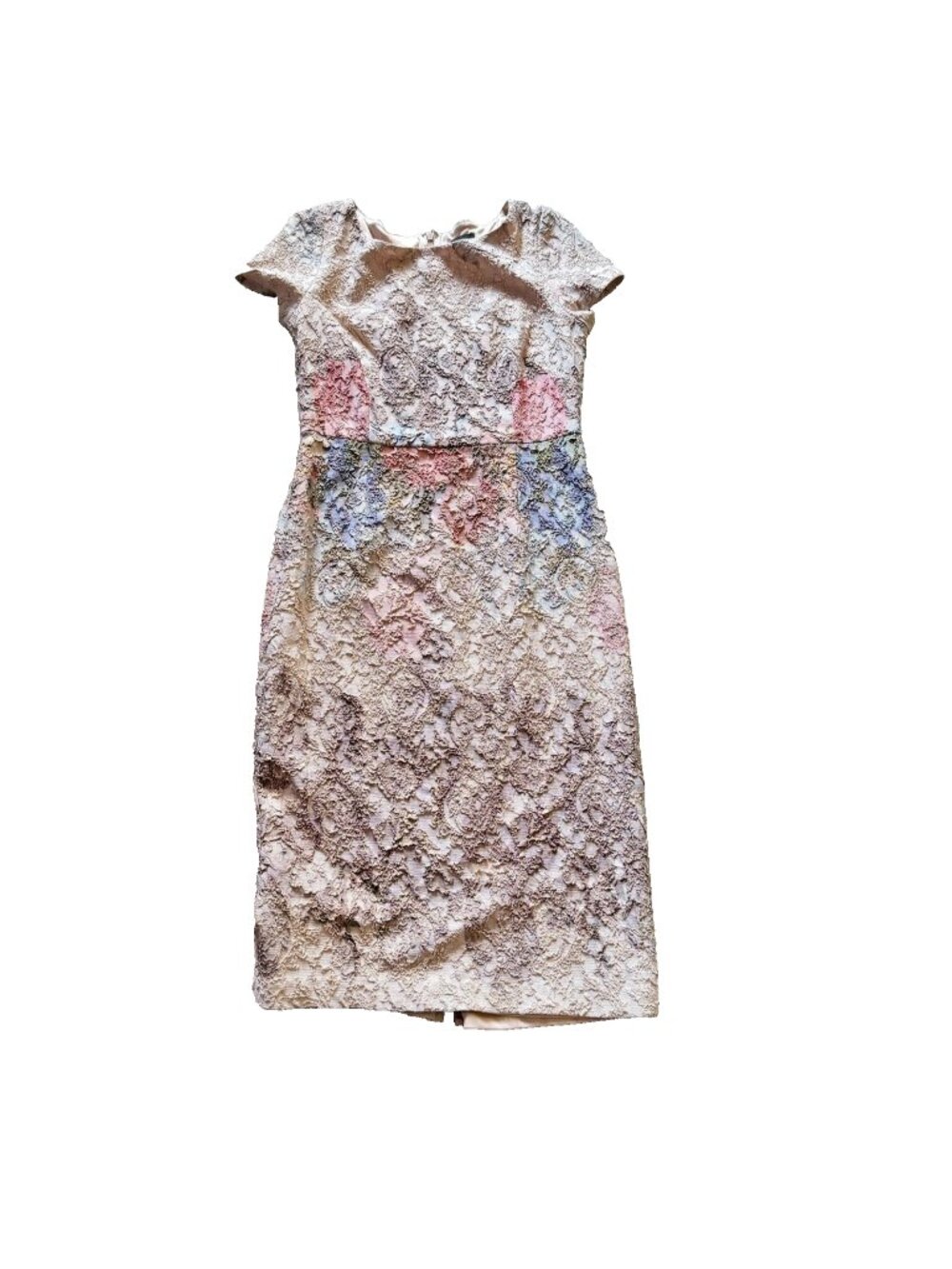 Adrianna Papell Dress Size 8 Floral Textured Jacquard Sheath Short Sleeve